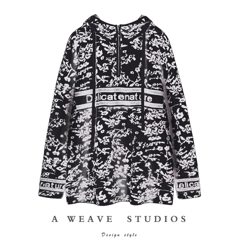 金贝绒非同寻常高阶D家提花色全羊绒女套头宽松卫衣连帽毛衣拉链