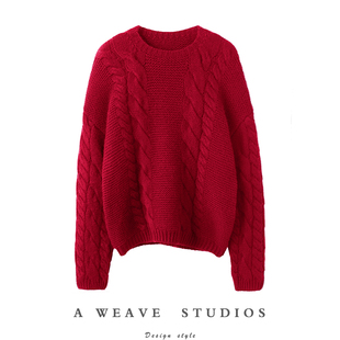 爆美的节奏！显瘦新贵~重磅加厚粗棒针羊绒衫女圆领纯羊绒毛衣冬