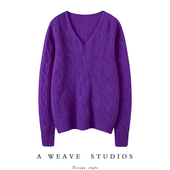 抓人 女宽松慵懒风纯羊绒毛衣秋冬新款 舒服好看 V领绞花羊绒衫