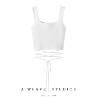 好显眼 绑带方领山羊绒背心吊带女纯羊绒毛衣针织吊带背心 缠绕式