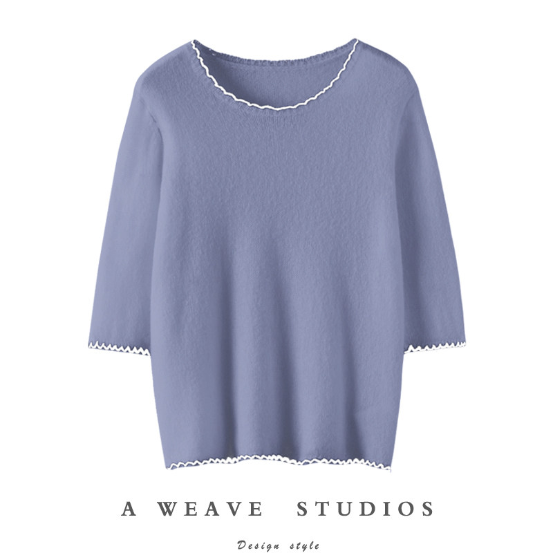 精致小富美~100纯山羊绒衫女撞色罗纹圆领针织衫中袖毛衣羊绒衫,女装/女士精品,羊绒衫,淘宝优惠券,粉丝福利购,淘宝优惠卷