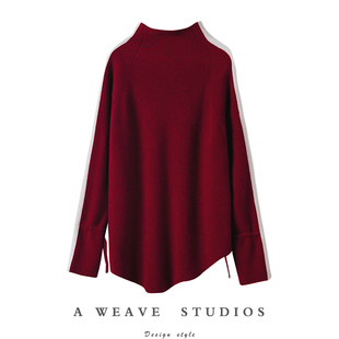 青春难以抗拒~ 气质高领羊绒衫女纯羊绒毛衣宽松不对称设计加厚