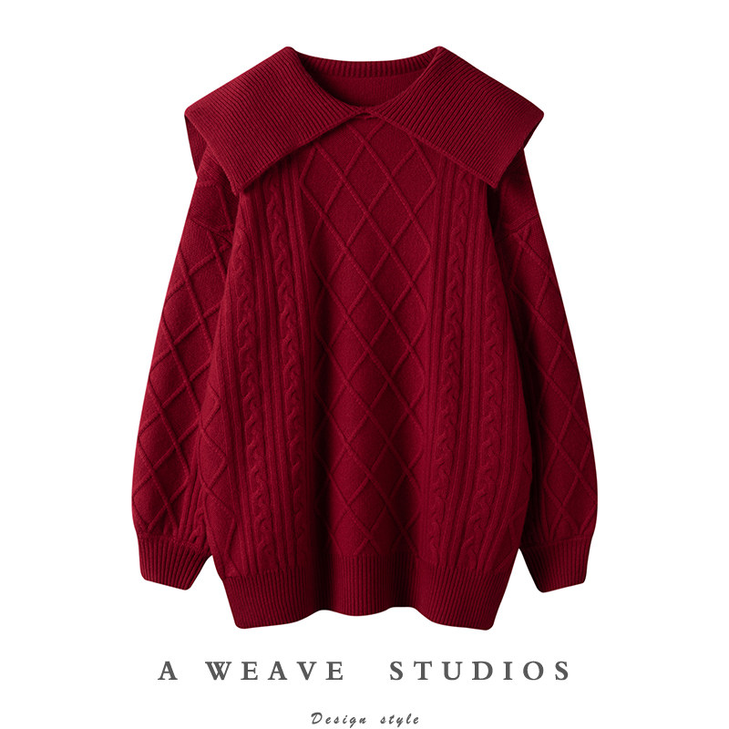 爱上意大利！绞花海军风大翻领羊绒衫女中长款纯羊绒毛衣宽松加厚,女装/女士精品,羊绒衫,淘宝优惠券,粉丝福利购,淘宝优惠卷