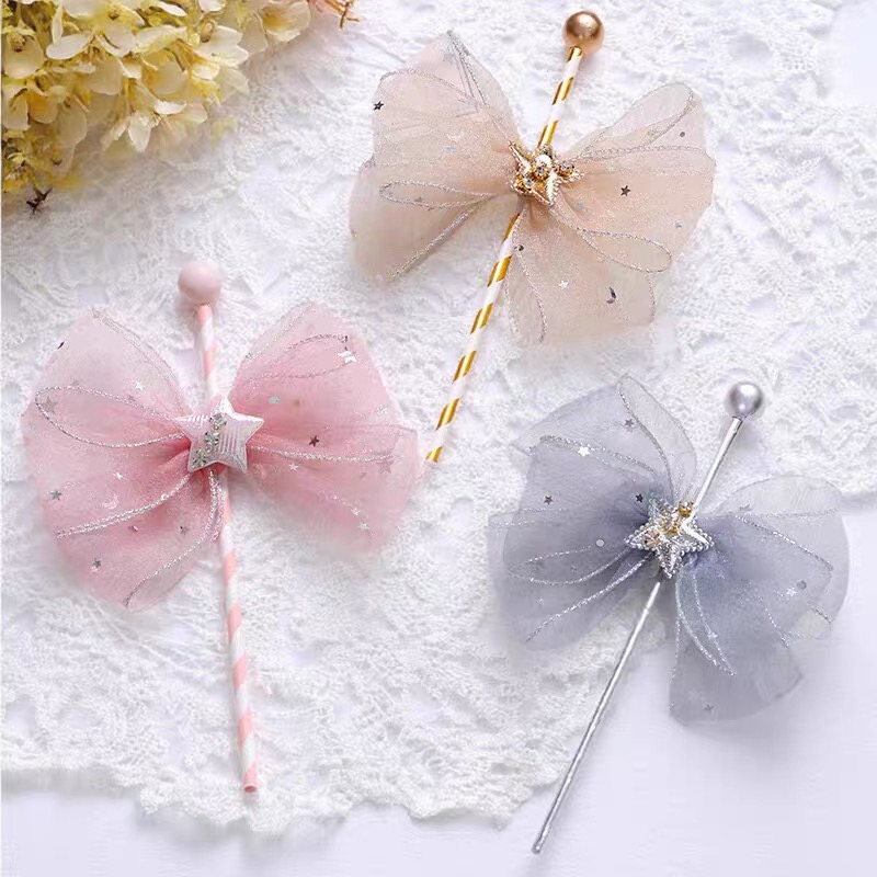 仙女棒网纱蝴蝶结吸管蛋糕插件珍珠星星水钻点缀少女风烘焙装扮