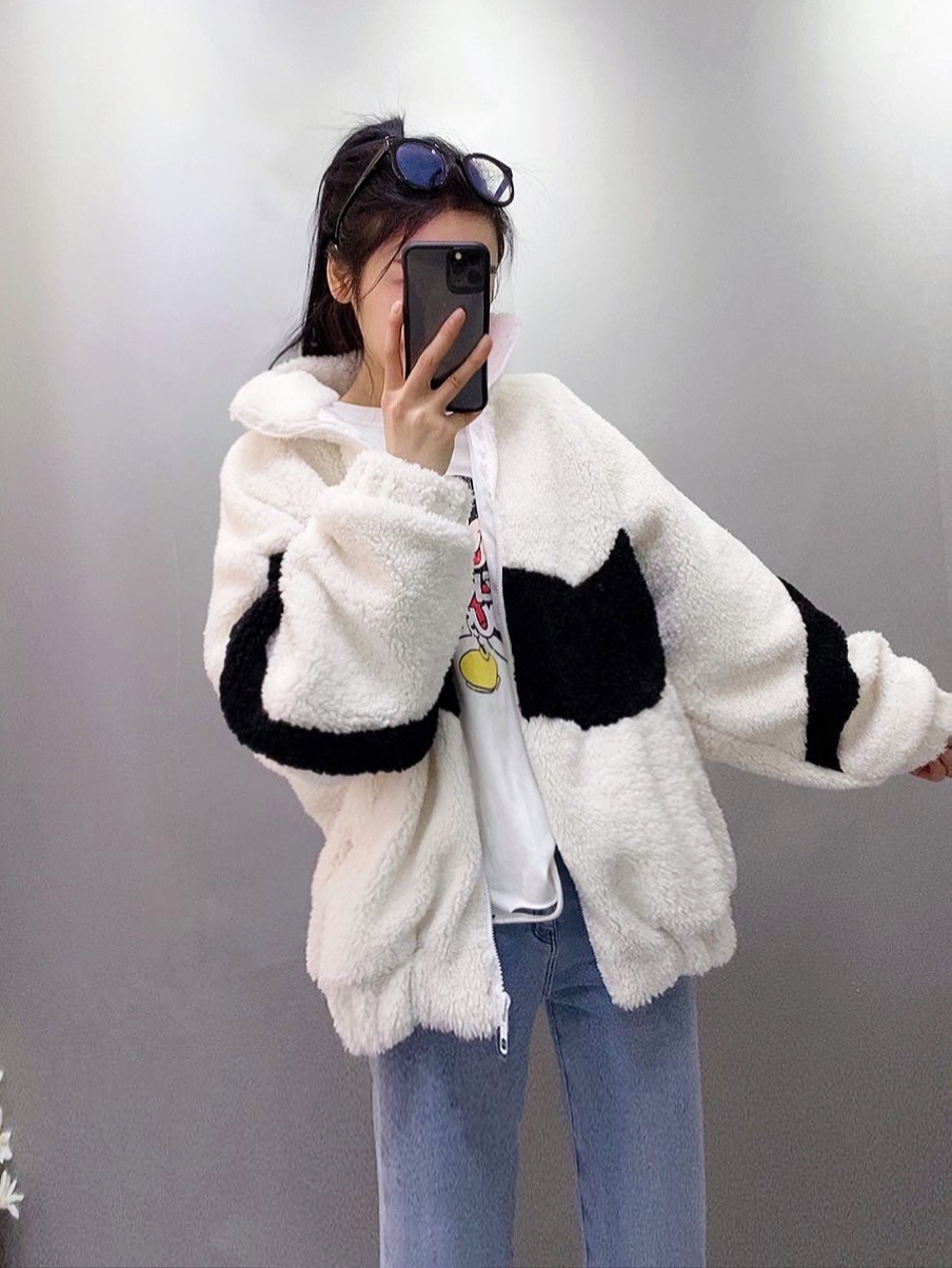羊羔毛外套女韩版宽松2021冬季新款小众bf风立领时尚毛绒夹克潮牌