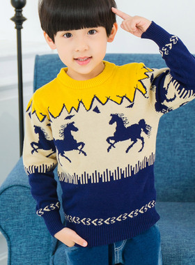 童装男童毛衣套头中大童线衣纯棉双层加厚秋冬新款韩版儿童针织衫