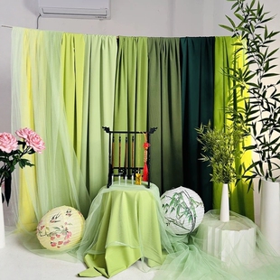 春季新中式绿色纱幔幼儿园国风环创网纱布置布料背景布幔书法国风