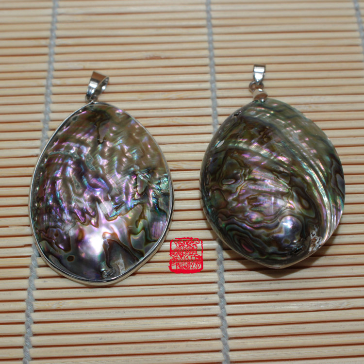 北海新款天然幻彩双面整只鲍鱼贝壳吊坠韩版流行饰品项链贝雕饰品