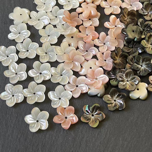天然海水贝壳白黑粉蝶贝壳材料10mm立体五瓣花 手工DIY头饰品配件