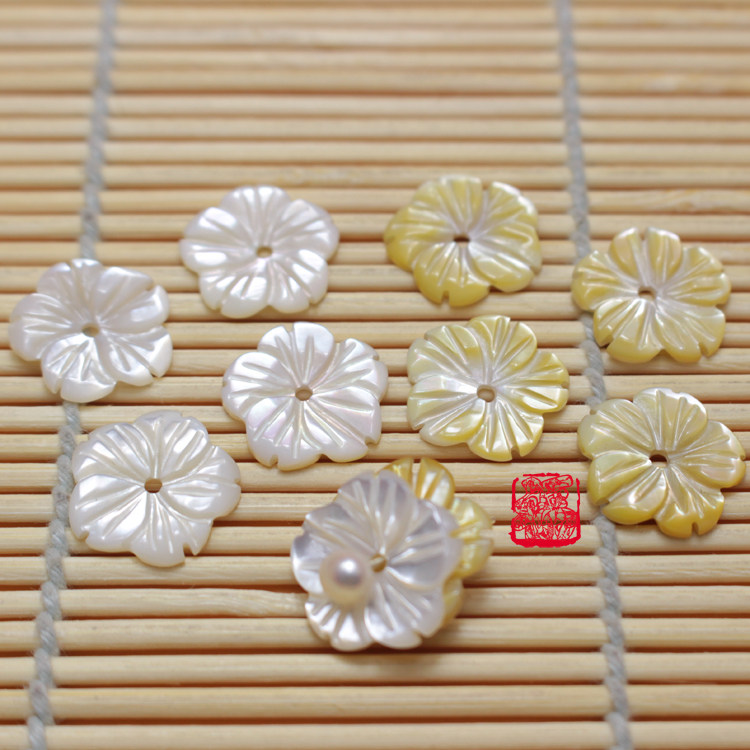 海贝壳 天然白蝶贝黄贝 16mm五辨齿形贝壳花 耳环挂件diy头饰配件