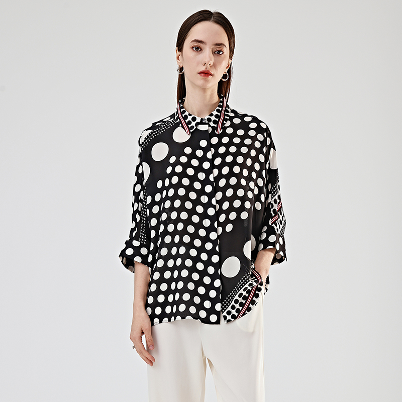 加肥加大码胖MM真丝衬衫女2025夏蝙蝠袖设计感印花宽松桑蚕丝上衣