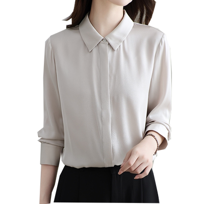 宽松通勤长袖重磅真丝衬衫女