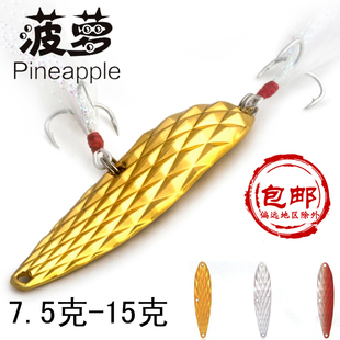 巨洋菠萝血槽双钩路亚饵勺形亮片鲈鱼翘嘴路亚饵假饵羽毛塘鲺巨帝