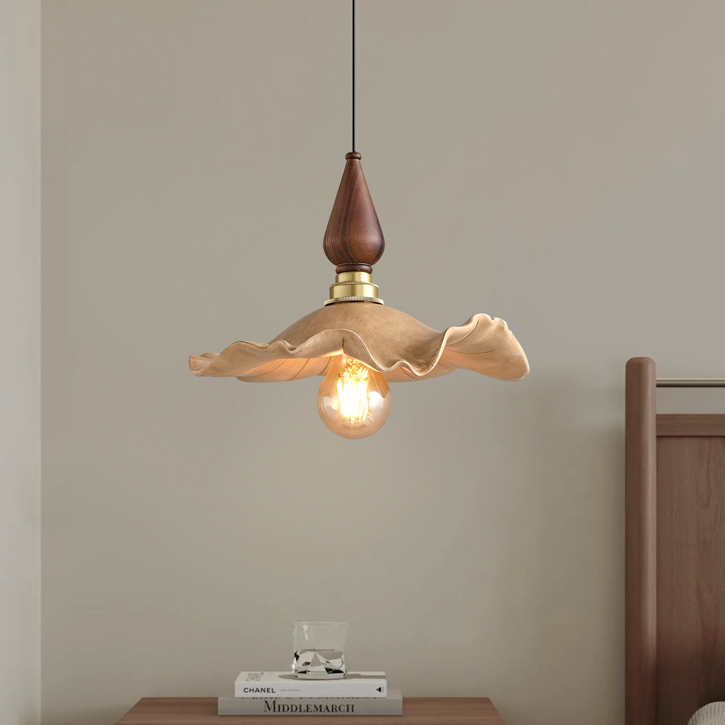 法式复古胡桃木法式床头吊灯