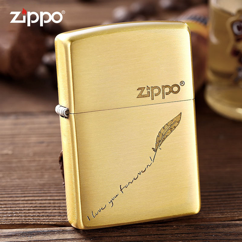 ZIPPO打火机官方正品 防风芝宝盔甲黄铜羽毛情书送男士友生日礼物