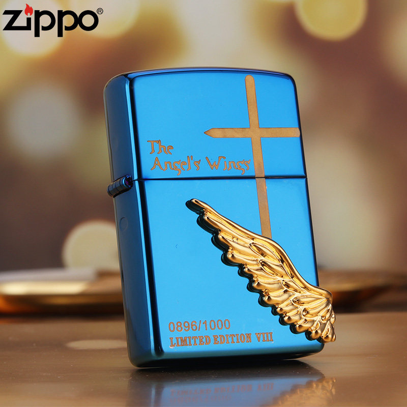 ZIPPO打火机官方正品 煤油防风蓝冰天使之翼限量送男士友生日礼物