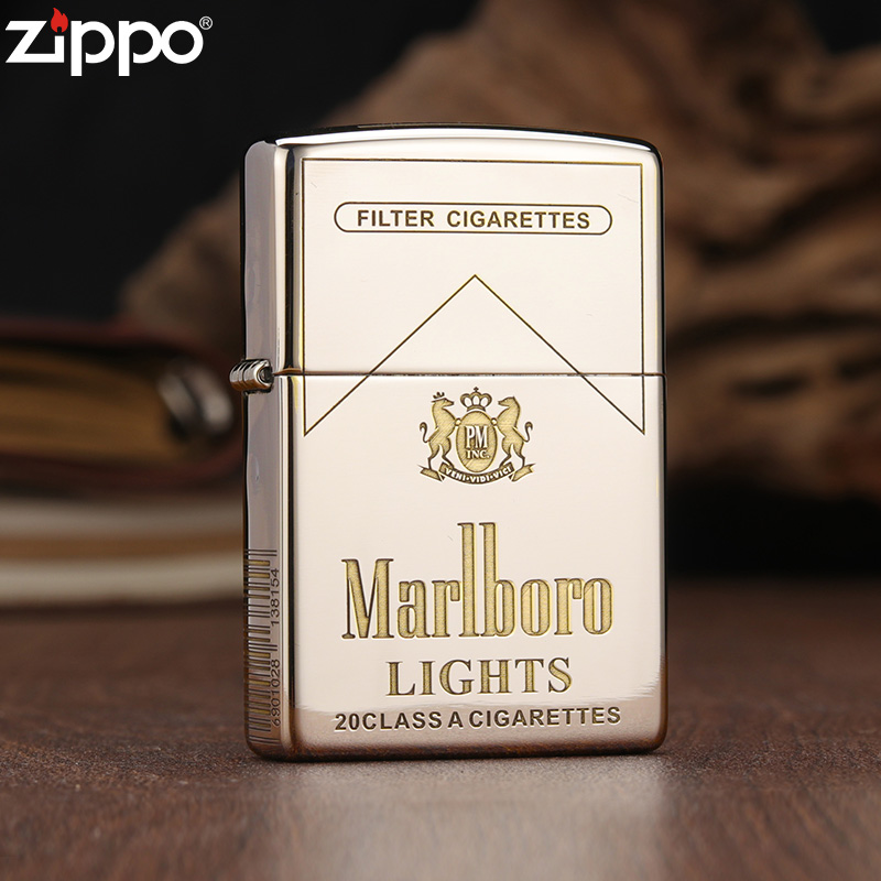 zippo打火机镀银盔甲万宝路