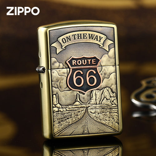 zippo打火机黄铜雕刻66号公路