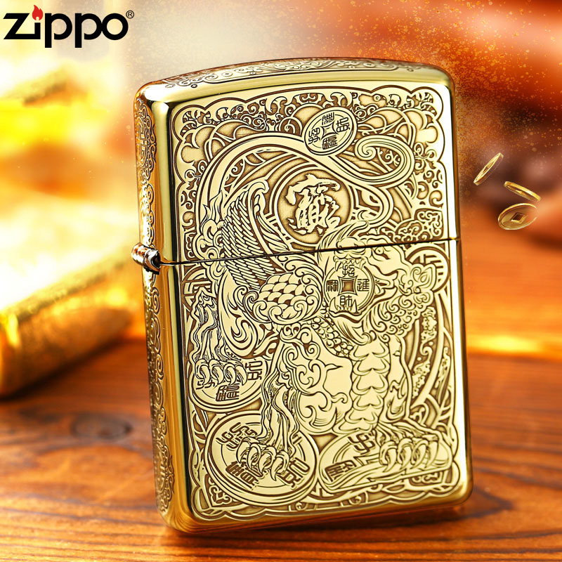 zippo打火机黄铜雕刻招财貔貅