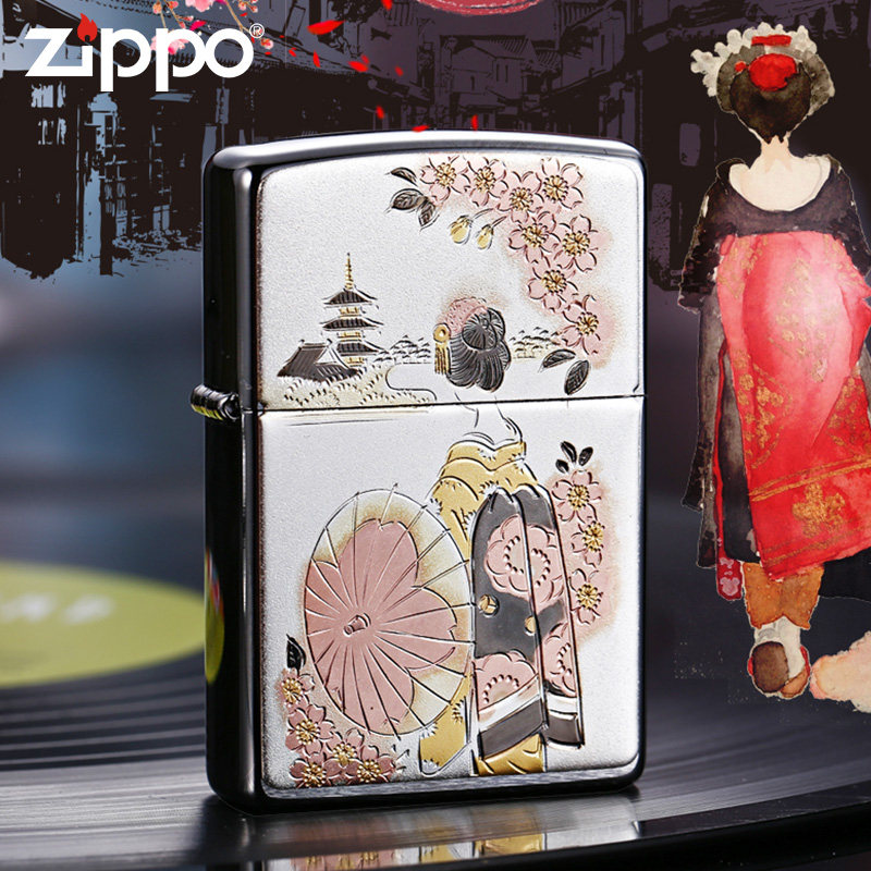 ZIPPO打火机官方正品 煤油防风芝宝日版樱花舞妓送男士友生日礼物