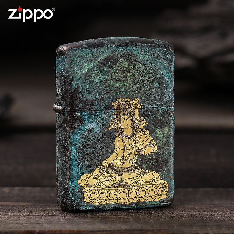 ZIPPO打火机官方正品 煤油防风芝宝绿白度母送男士朋友生日礼物zp