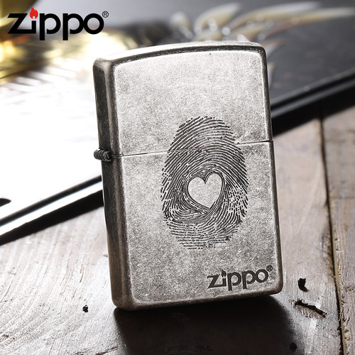 zippo打火机古银指纹爱心