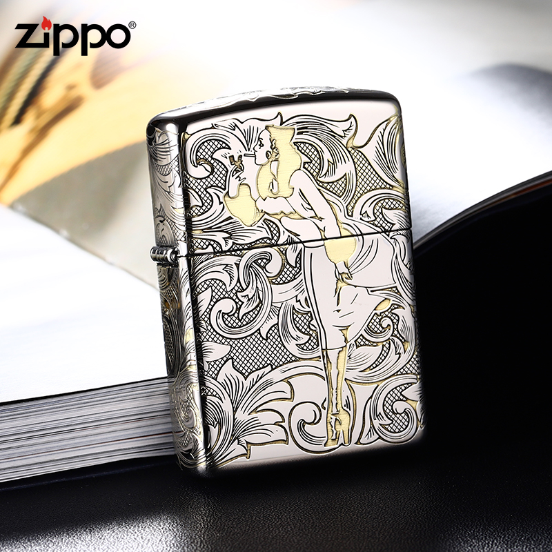 ZIPPO打火机官方正品 煤油防风芝宝唐草风中女郎送男士生日礼物zp