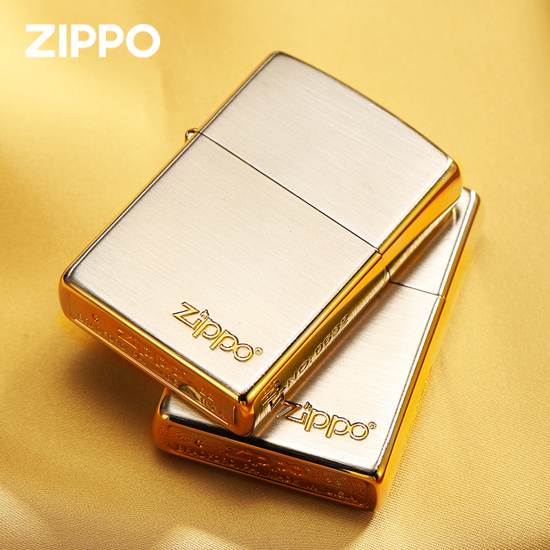 zippo打火机三面镀金标志