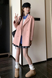 【】少女粉短款粉色毛呢双排扣外套2C373-D0917-P155-K238，女装毛呢外套，2C373