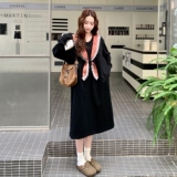 ()撞色拼接蕾丝气质长袖连衣裙2C373-2601-P140-控198，女装连衣裙，2C373