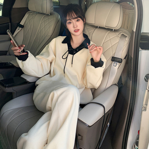 韩系时尚休闲Polo领卫衣套装女2025春秋季新款显瘦束脚卫衣两件套图片