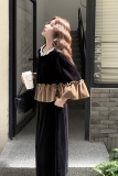 ()撞色拼接丝绒气质长袖套装2C373-2602-P140-控198，女装连衣裙，2C373
