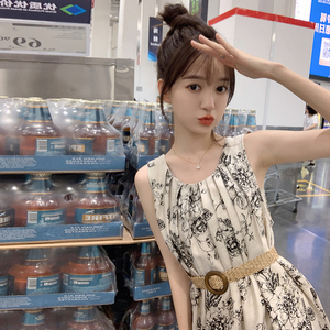() 复古水墨画背心裙有里布配腰带2C373-D0913-P135-控188图片