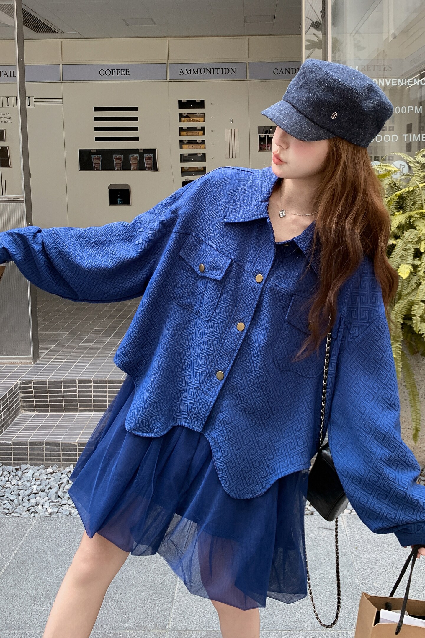 ()牛仔蓝假两件外套下摆拼接纱裙长外套2C373-2606-P155-K228,女装短外套,2C373
