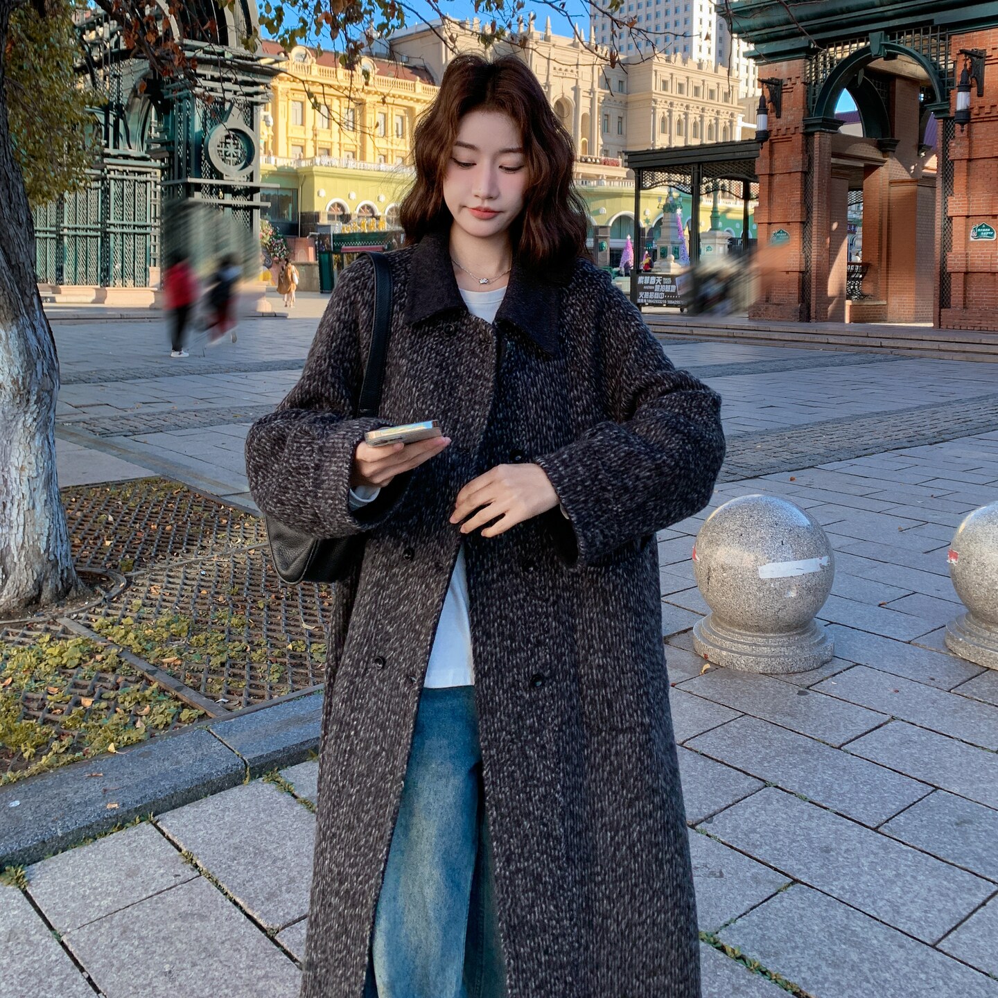 （）羊毛双面呢外套长款星空呢2C373-2616-P275-K388,女装毛呢外套,2C373