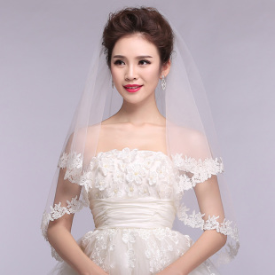 新娘头纱韩式蕾丝头纱长软短款结婚婚纱头纱新款拖尾韩版头饰白女