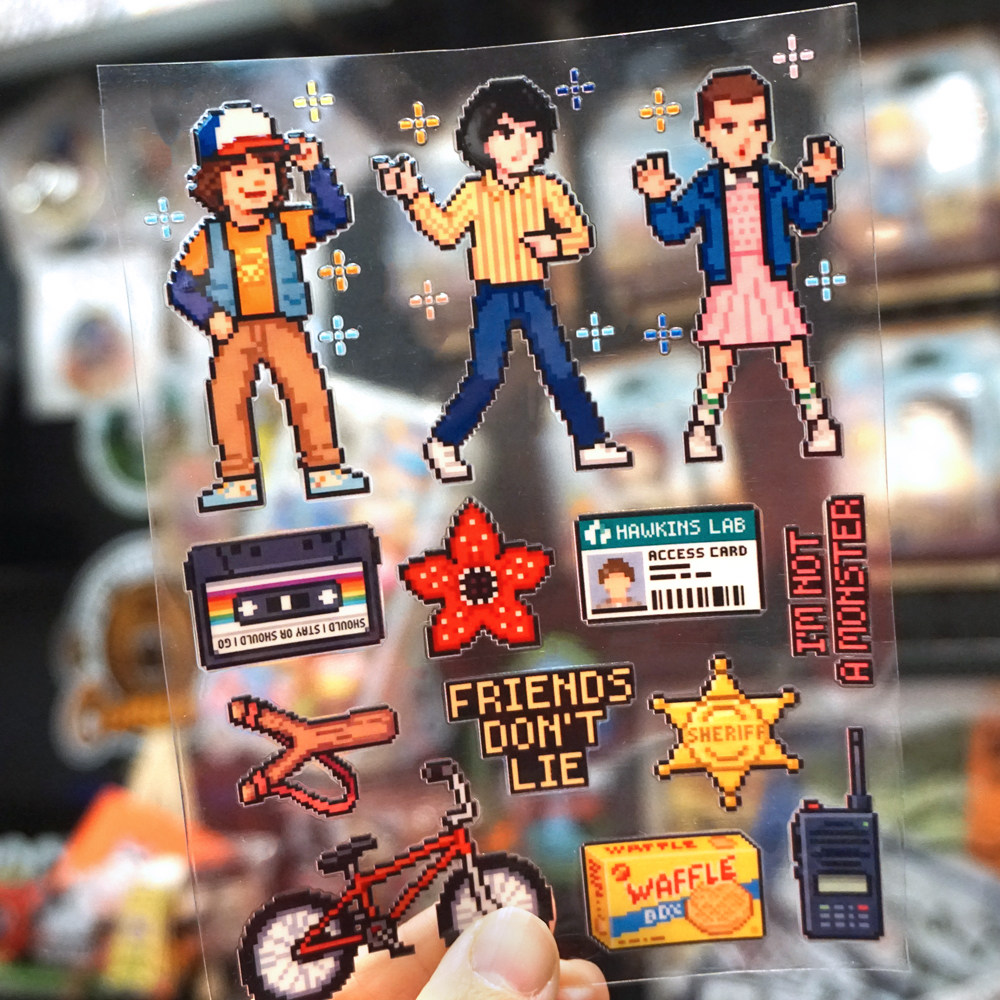 原创怪奇物语周边美剧同款怪诞像素可爱装饰转印贴防水防晒水晶标