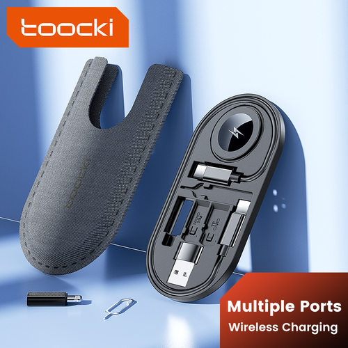 Toocki 3A Type C Cable Multi-Functional Organizer with Wireless Charger USB/iP Adapter SIM Toolkit