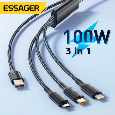Essager 100W Cable USB C to Type C to Lighting PD Fast Charger Data 3 in 1 For Macbook iPhone Xiaomi