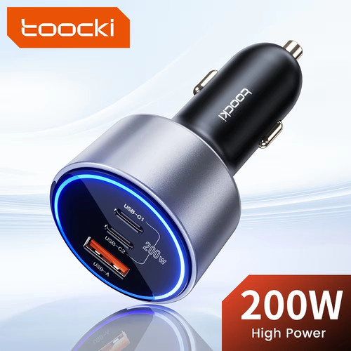 Toocki 200W Car Charger Quick Charge 4.0 PPS 45W PD 100W Fast Charging USB C Car Phone Charger