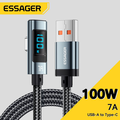 Essager 7A 100W USB Digital Display Elbow Type C Cable for Huawei Mate60 Pro Xiaomi Samsung Vivo HTC