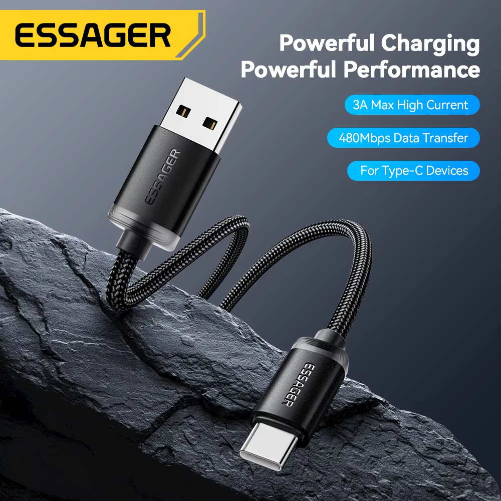 Essager 3A USB Type C Cable USB A To Type C Fast Charging Cables For iPone 15 Samsung Xiaomi Huawei