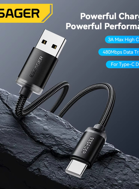 Essager 3A USB Type C Cable USB A To Type C Fast Charging Cables For iPone 15 Samsung Xiaomi Huawei