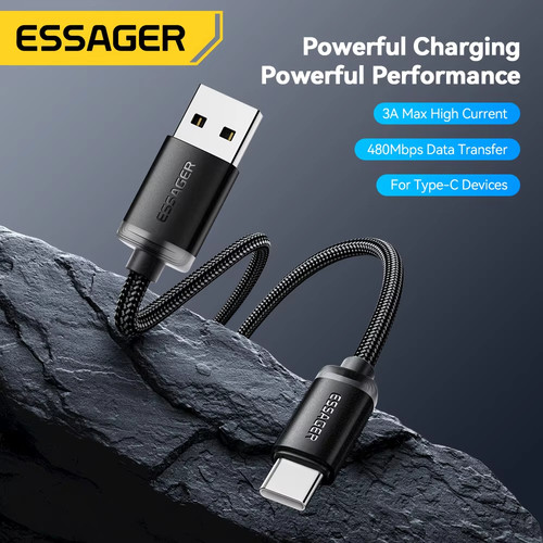 Essager 3A USB Type C Cable USB A To Type C Fast Charging Cables For iPone 15 Samsung Xiaomi Huawei