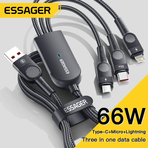 Essager 6A 66W 3 in 1 USB Type C Cable Micro USB Wire For iPhone 14 13 Pro Max Samsung Xiaomi Huawei