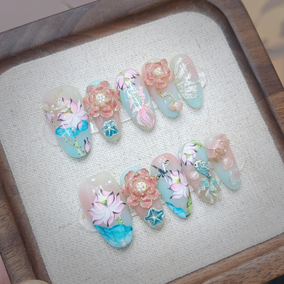 【喜鲤乐荷】荷塘月色非遗掐丝纯手工穿戴甲设计师款