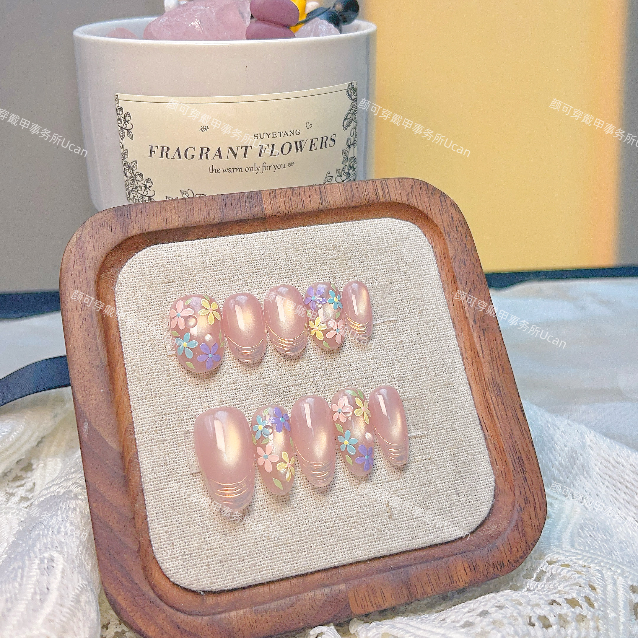 【春日序曲】极光法式浮雕花纯手工穿戴甲A02-005