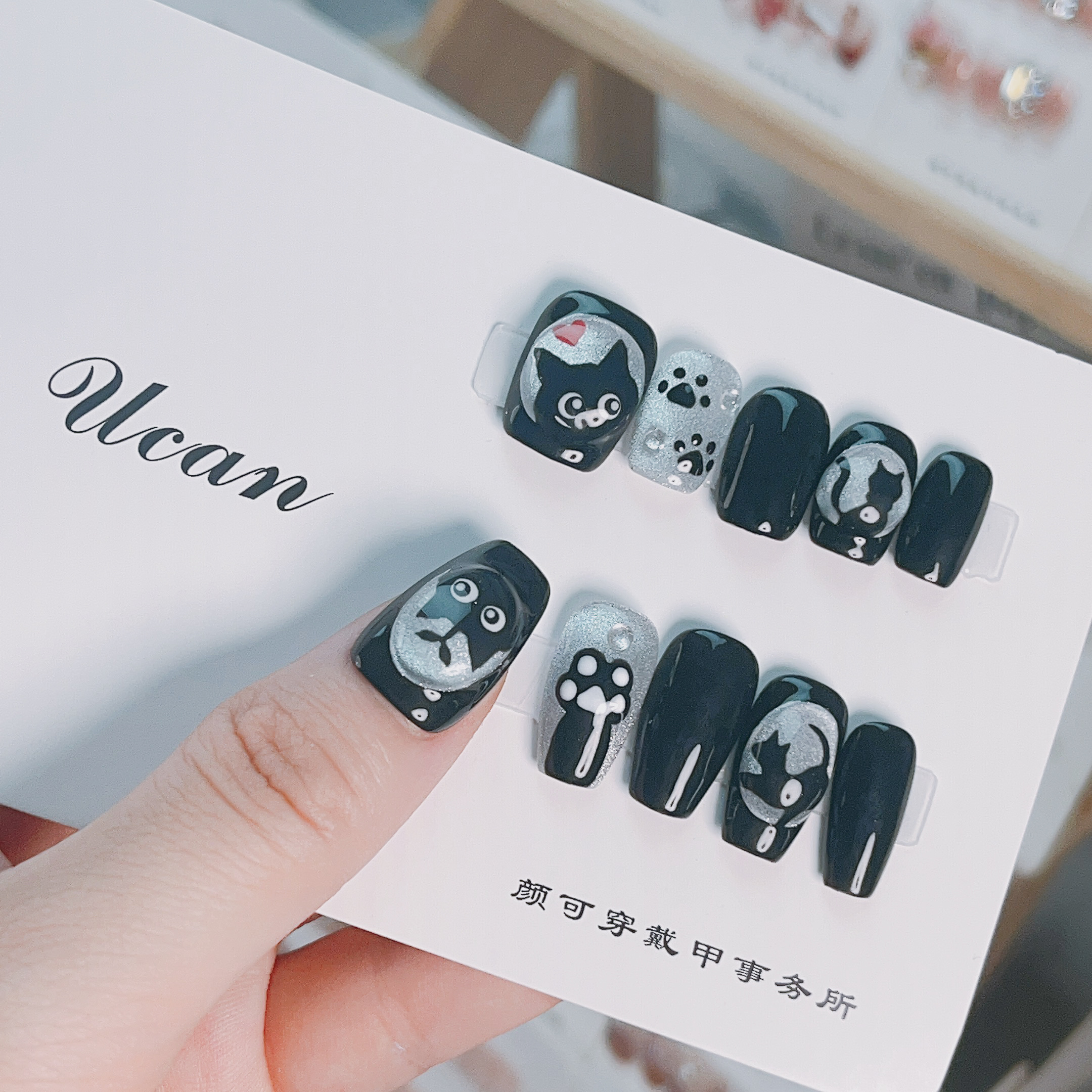 【月光猫咪】手绘月光猫咪白开水猫眼ins款纯手工穿戴甲