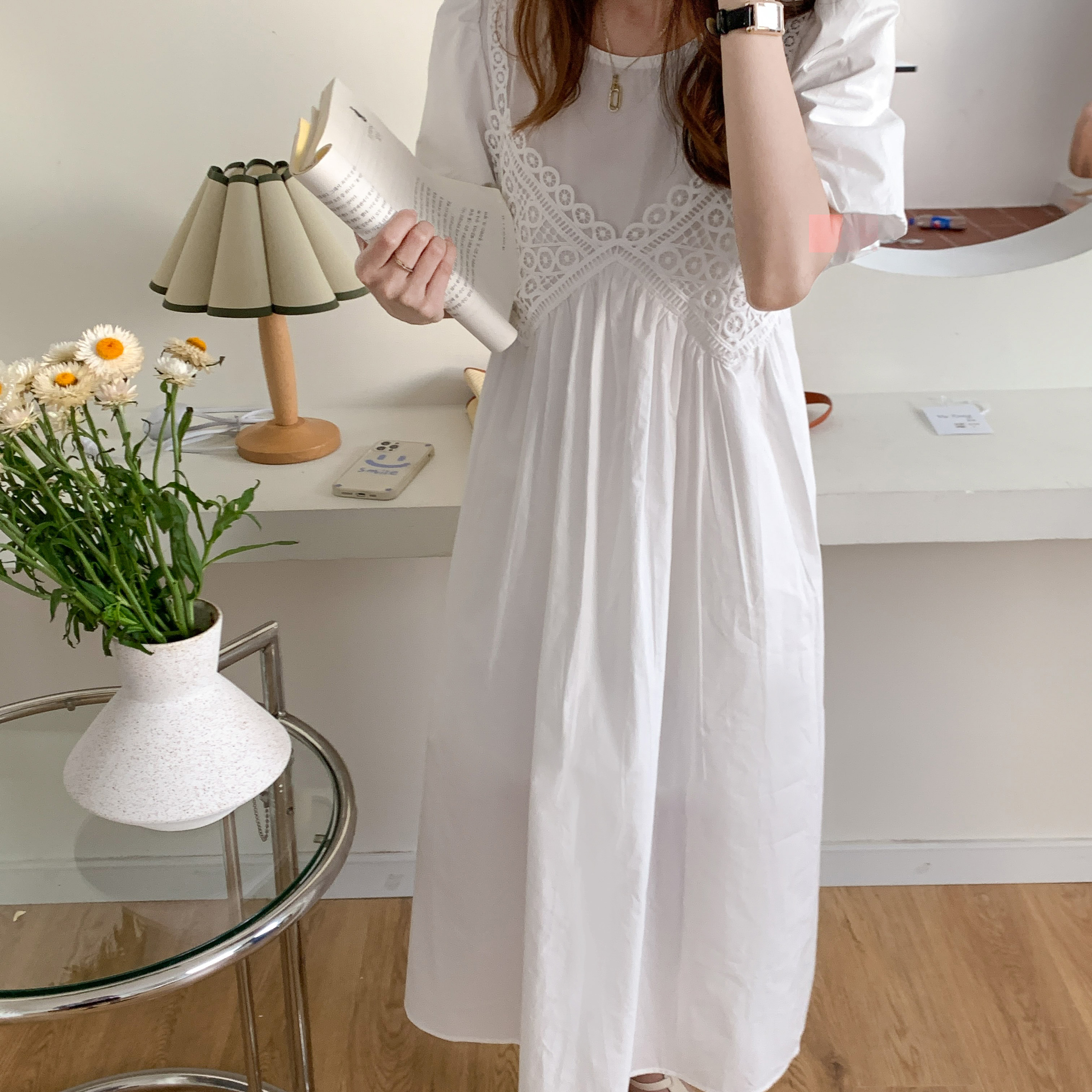 清！原79 假两件时尚气质休闲百搭蕾丝吊带拼接短袖中长连衣裙