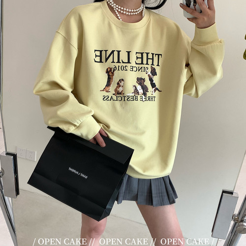 清仓不退换 十三行OPEN家春秋长袖宽松小狗字母印花休闲圆领卫衣